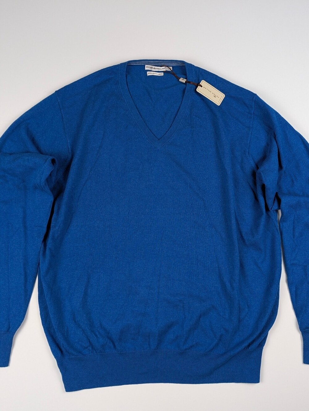 NWT Peter Millar V-Neck Sweater Mens XL Blue Cotton Cashmere Quiet Luxury Preppy